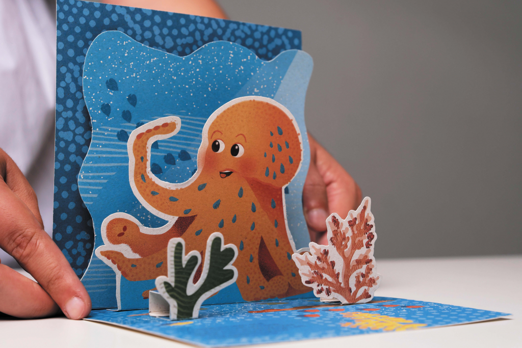 ocean life proyecto diseño grafico museo identidad visual pop up cards marina portfolio pulpo