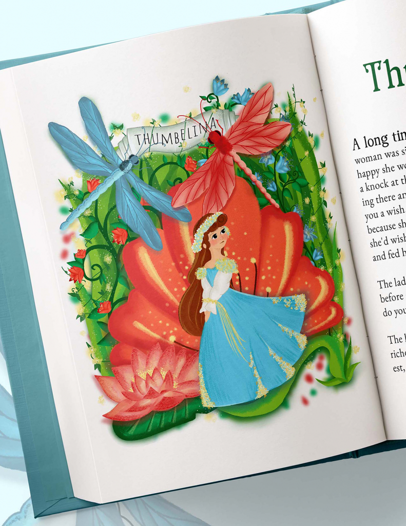 ilustracion libro cuentos andersen pulgarcita proyecto diseño grafico portfolio portada